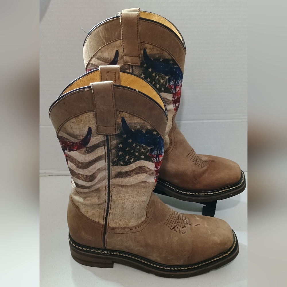 American Flag Roper Men's Cowboy Boots Handmade Size 9